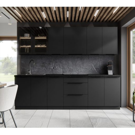 Alsó sarokszekrény, fekete, SIBER 90x90 DN 2F BB