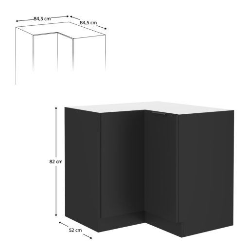 Alsó sarokszekrény, fekete, SIBER 90x90 DN 2F BB