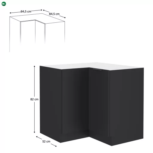Alsó sarokszekrény, fekete, SIBER 90x90 DN 2F BB