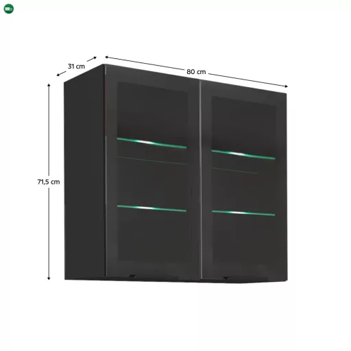 Felső szekrény, fekete, ARAKA/MENZO/SIBER 80 GS-72 2F