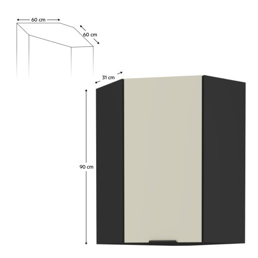 Felső sarokszekrény cashmere/fekete, ARAKA 60x60 GN-90 1F