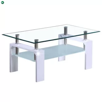   Dohányzóasztal, fehér extra magasfényű HG/üveg, LIBOR 2 NEW