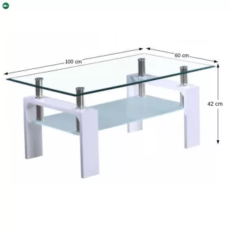   Dohányzóasztal, fehér extra magasfényű HG/üveg, LIBOR 2 NEW