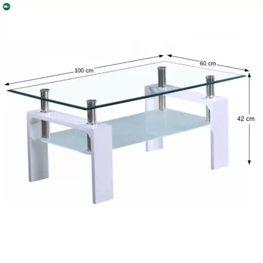 Dohányzóasztal, fehér extra magasfényű HG/üveg, LIBOR 2 NEW