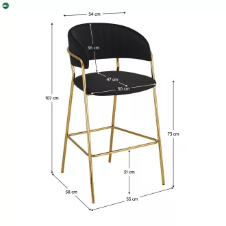   Design bárszék, fekete Velvet szövet/gold króm arany, DASMIN TYP 2