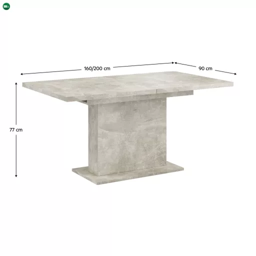 Kihúzható étkezőasztal, beton, 160-200x90 cm, BOBA