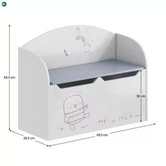 Játéktároló láda tárhellyel, fehér, BEAR