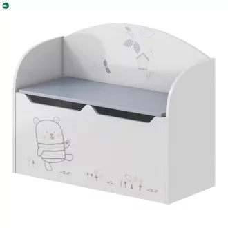 Játéktároló láda tárhellyel, fehér, BEAR