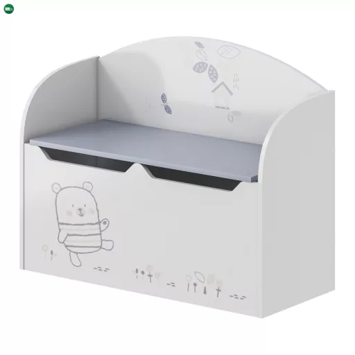 Játéktároló láda tárhellyel, fehér, BEAR