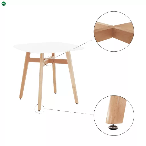 Étkezőasztal, fehér/természetes fa, 80x80 cm, DEJAN 3 NEW