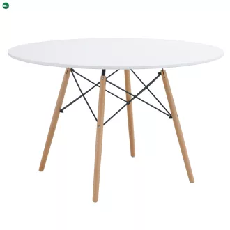   Étkezőasztal, fehér/matt/bükk, átmérő 120 cm, DEMIN NEW