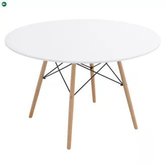   Étkezőasztal, fehér/matt/bükk, átmérő 120 cm, DEMIN NEW