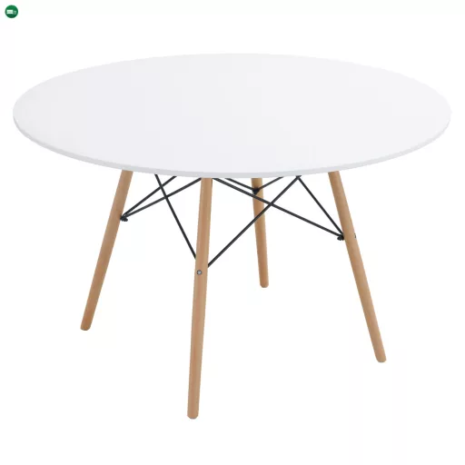 Étkezőasztal, fehér/matt/bükk, átmérő 120 cm, DEMIN NEW