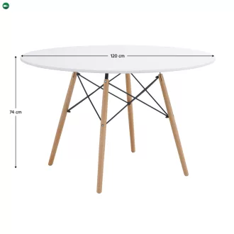   Étkezőasztal, fehér/matt/bükk, átmérő 120 cm, DEMIN NEW