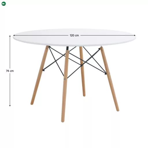 Étkezőasztal, fehér/matt/bükk, átmérő 120 cm, DEMIN NEW