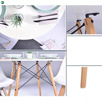   Étkezőasztal, fehér/matt/bükk, átmérő 120 cm, DEMIN NEW