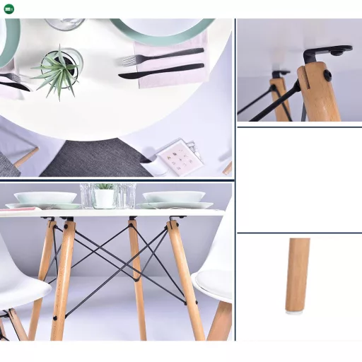 Étkezőasztal, fehér/matt/bükk, átmérő 120 cm, DEMIN NEW