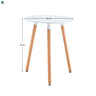   Étkezőasztal, fehér/bükk, átmérő 60 cm, ELCAN NEW TYP 1