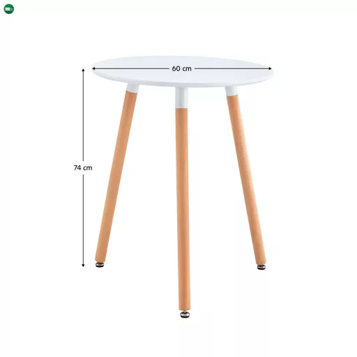 Étkezőasztal, fehér/bükk, átmérő 60 cm, ELCAN NEW TYP 1