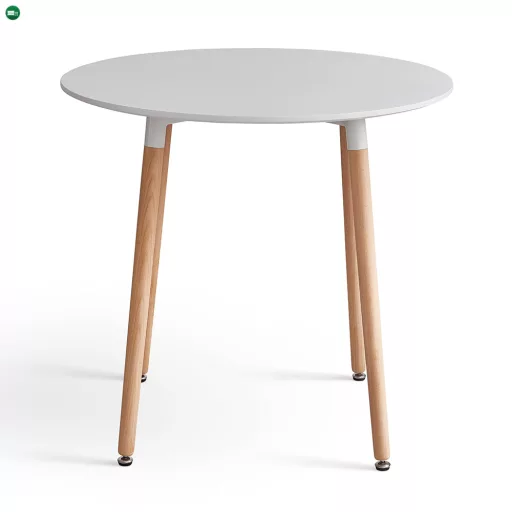 Étkezőasztal, fehér/bükk, átmérő 80 cm, ELCAN NEW TYP 2