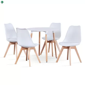   Étkezőasztal, fehér/bükk, átmérő 80 cm, ELCAN NEW TYP 2