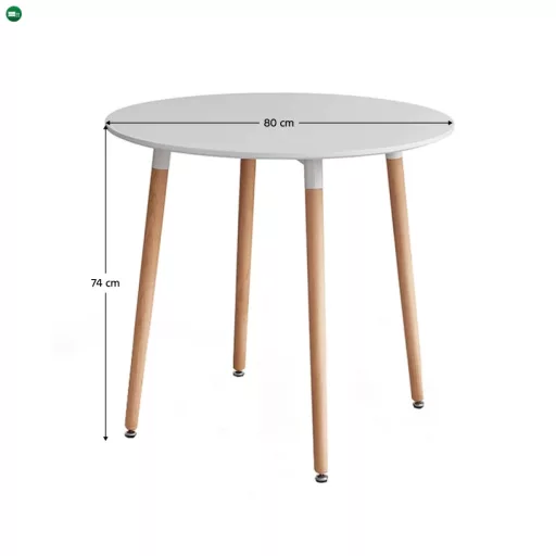 Étkezőasztal, fehér/bükk, átmérő 80 cm, ELCAN NEW TYP 2