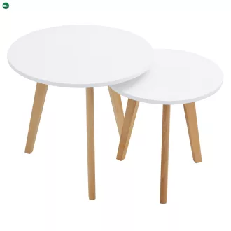 2 dohányzóasztal szett, fém, fehér/bükk, MALTO 2 NEW