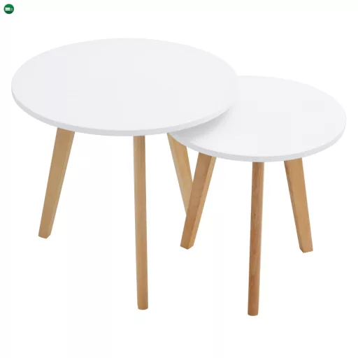 2 dohányzóasztal szett, fém, fehér/bükk, MALTO 2 NEW