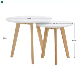 2 dohányzóasztal szett, fém, fehér/bükk, MALTO 2 NEW