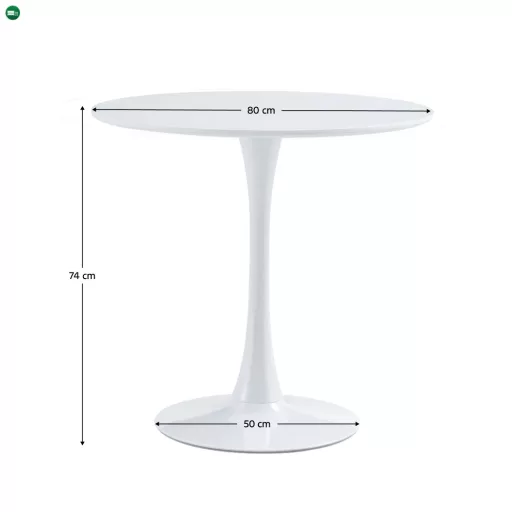 Étkezőasztal, kerek, fehér, matt, átmérő 80 cm, REVENTON NEW