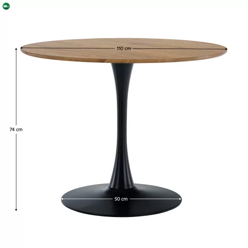 Étkezőasztal, kerek, tölgy/fekete, átmérő 110 cm, REVENTON NEW