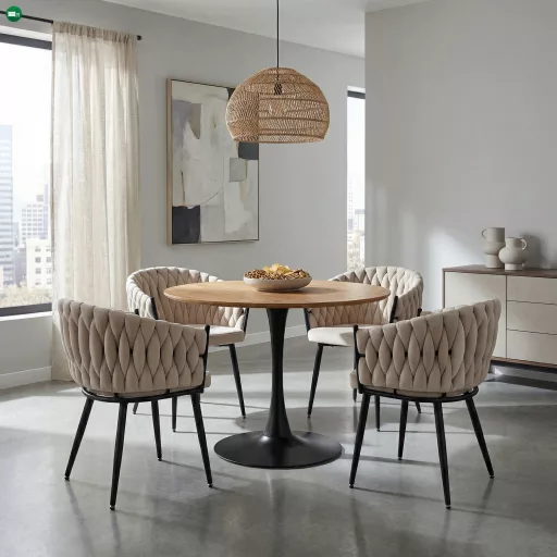 Étkezőasztal, kerek, tölgy/fekete, átmérő 110 cm, REVENTON NEW