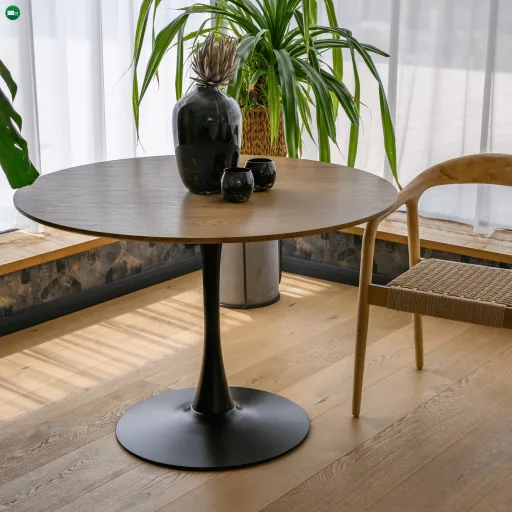 Étkezőasztal, kerek, tölgy/fekete, átmérő 110 cm, REVENTON NEW