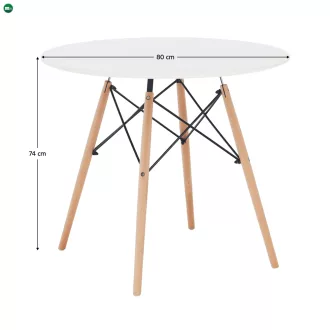   Étkezőasztal,  fehér/bükk, átmérő 80 cm, GAMIN 2 NEW 80
