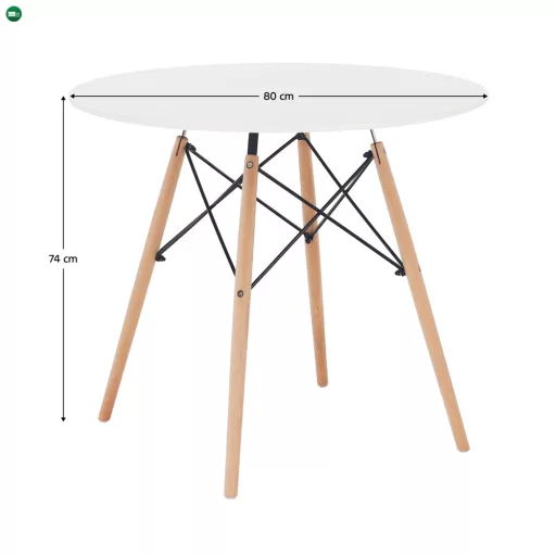 Étkezőasztal,  fehér/bükk, átmérő 80 cm, GAMIN 2 NEW 80
