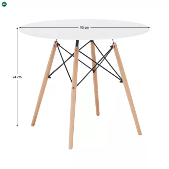   Étkezőasztal,  fehér/bükk, átmérő 90 cm, GAMIN 2 NEW 90