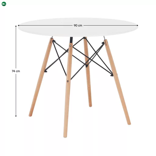 Étkezőasztal,  fehér/bükk, átmérő 90 cm, GAMIN 2 NEW 90