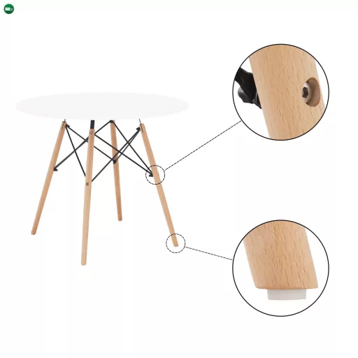 Étkezőasztal,  fehér/bükk, átmérő 90 cm, GAMIN 2 NEW 90