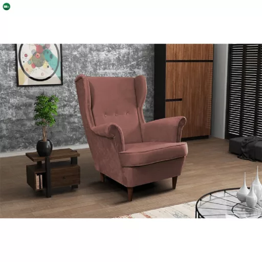 Füles fotel, vén rózsaszín/dió, RUFINO 3 NEW
