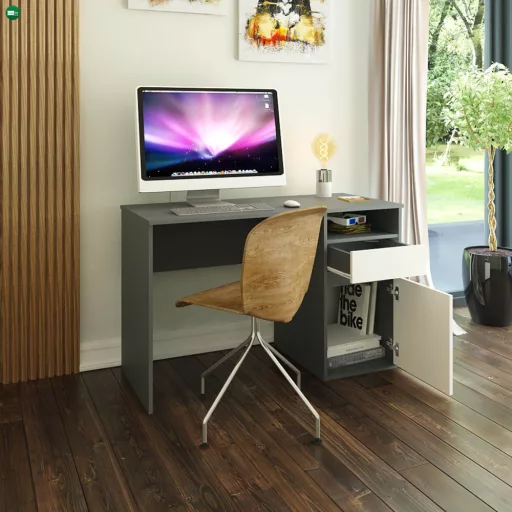 PC asztal, grafit/fehér, BILI NEW