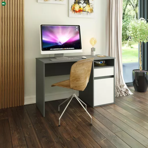 PC asztal, grafit/fehér, BILI NEW