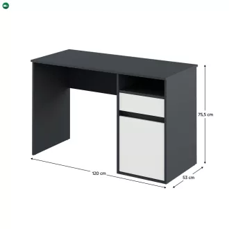 PC asztal, grafit/fehér, BILI NEW
