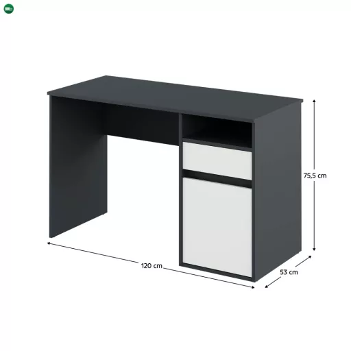 PC asztal, grafit/fehér, BILI NEW