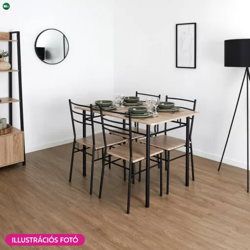 Étkezőgarnitúra 1+4, sonoma tölgy/fekete, MAKO