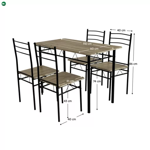 Étkezőgarnitúra 1+4, sonoma tölgy/fekete, MAKO