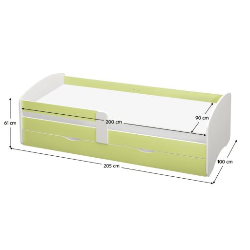 Ágy ráccsal és tárolóhellyel 90x200, fehér/zöld, COCOLINO