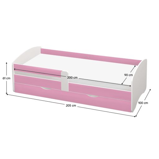 Ágy ráccsal és tárolóhellyel 90x200, fehér/rózsaszín, COCOLINO