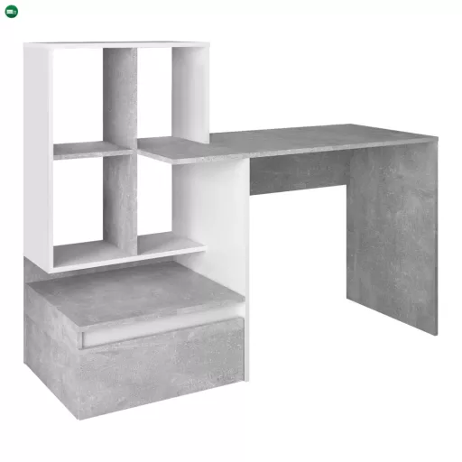 Számítógépasztal, beton/fehér, NEREO NEW