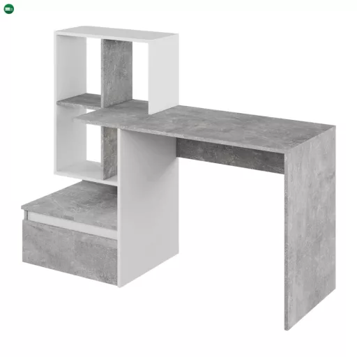Számítógépasztal, beton/fehér, NEREO NEW