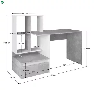 Számítógépasztal, beton/fehér, NEREO NEW